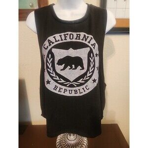 Love J USA California Republic Tank Top Large L Black Bear Flag Graphic Tee Cali